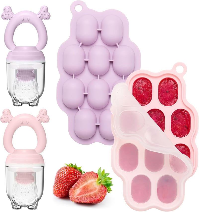 KingKam Baby Breastmilk Popsicle Molds & Baby Fruit Feeder (2 Pack), Baby Food Freezer Tray Storage Containers, Silicone Pacifier Feeder and Teether - Image 1